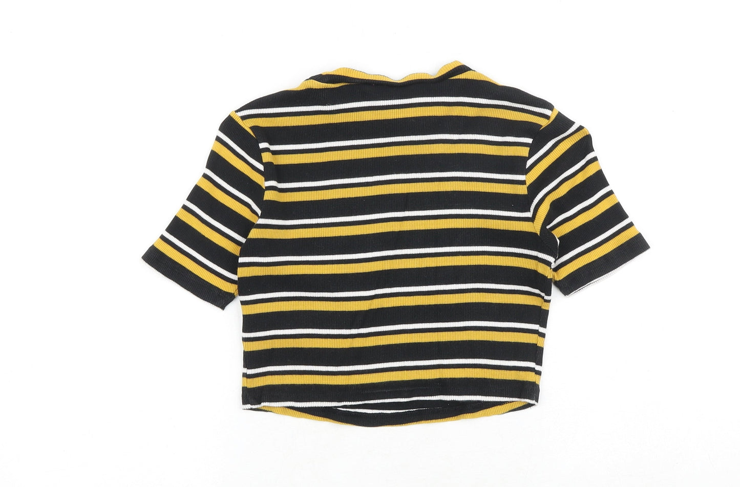 New Look Girls Black Striped 100% Cotton Basic T-Shirt Size 10-11 Years Round Neck Pullover