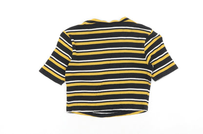 New Look Girls Black Striped 100% Cotton Basic T-Shirt Size 10-11 Years Round Neck Pullover