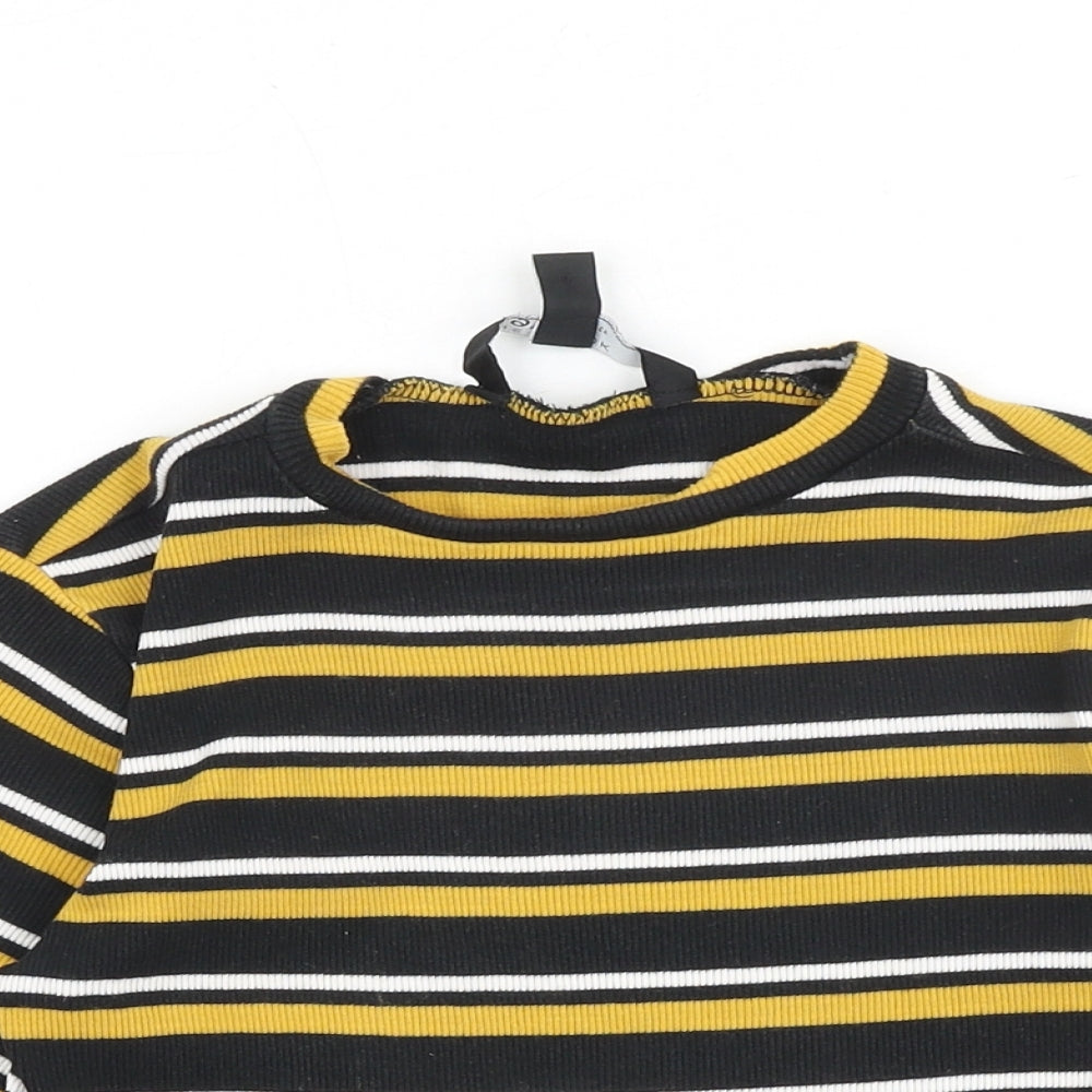 New Look Girls Black Striped 100% Cotton Basic T-Shirt Size 10-11 Years Round Neck Pullover