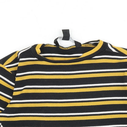 New Look Girls Black Striped 100% Cotton Basic T-Shirt Size 10-11 Years Round Neck Pullover
