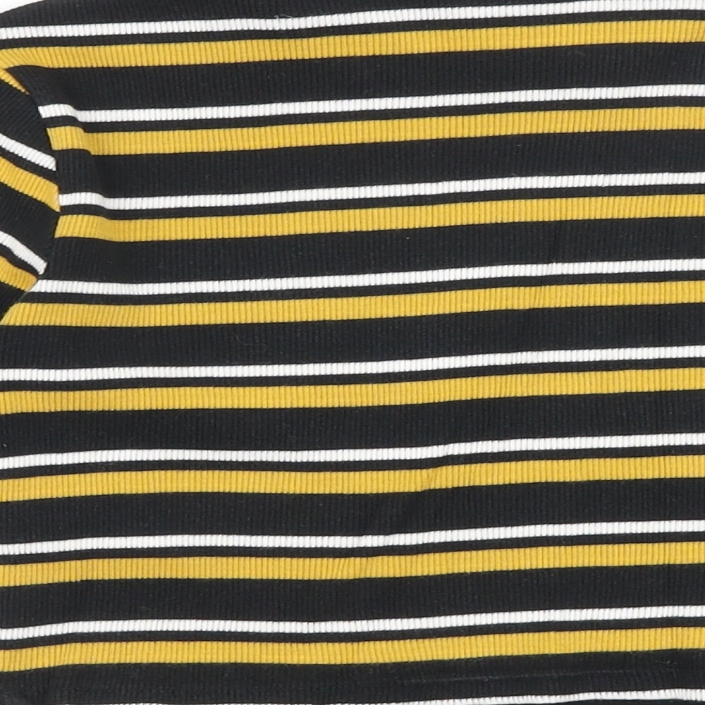 New Look Girls Black Striped 100% Cotton Basic T-Shirt Size 10-11 Years Round Neck Pullover
