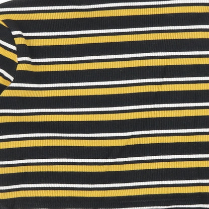 New Look Girls Black Striped 100% Cotton Basic T-Shirt Size 10-11 Years Round Neck Pullover