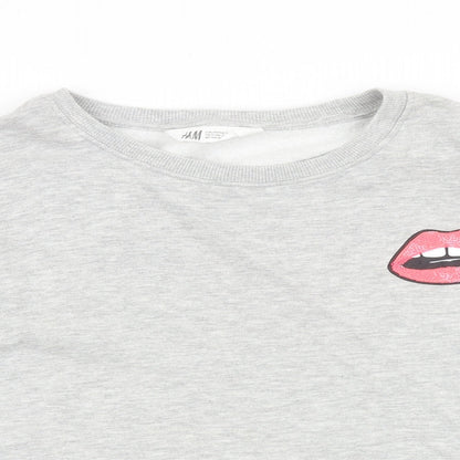 H&M Girls Grey Cotton Pullover Sweatshirt Size 12-13 Years Pullover - Lips Motif