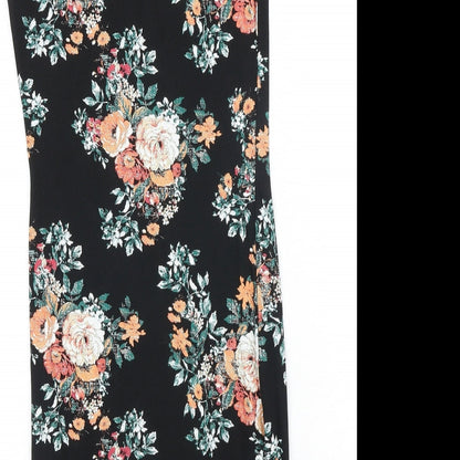 New Look Womens Black Floral Cotton A-Line Size 10 Scoop Neck Pullover