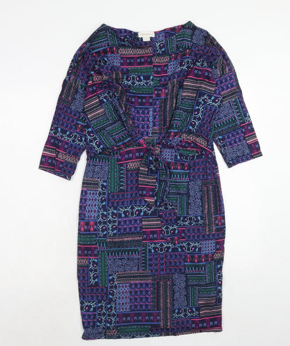 Monsoon Womens Purple Geometric Viscose A-Line Size 10 Round Neck Pullover