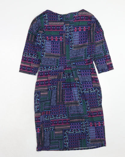 Monsoon Womens Purple Geometric Viscose A-Line Size 10 Round Neck Pullover