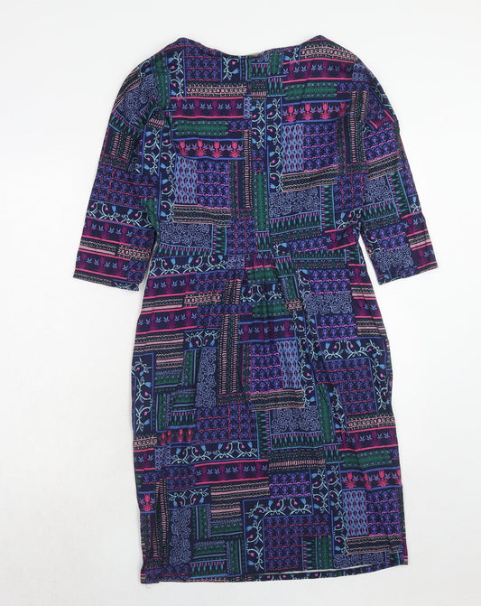 Monsoon Womens Purple Geometric Viscose A-Line Size 10 Round Neck Pullover