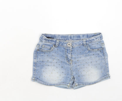 NEXT Girls Blue Polka Dot Cotton Boyfriend Shorts Size 9 Years Regular Zip