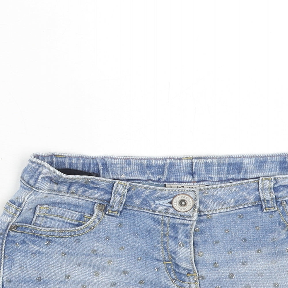 NEXT Girls Blue Polka Dot Cotton Boyfriend Shorts Size 9 Years Regular Zip