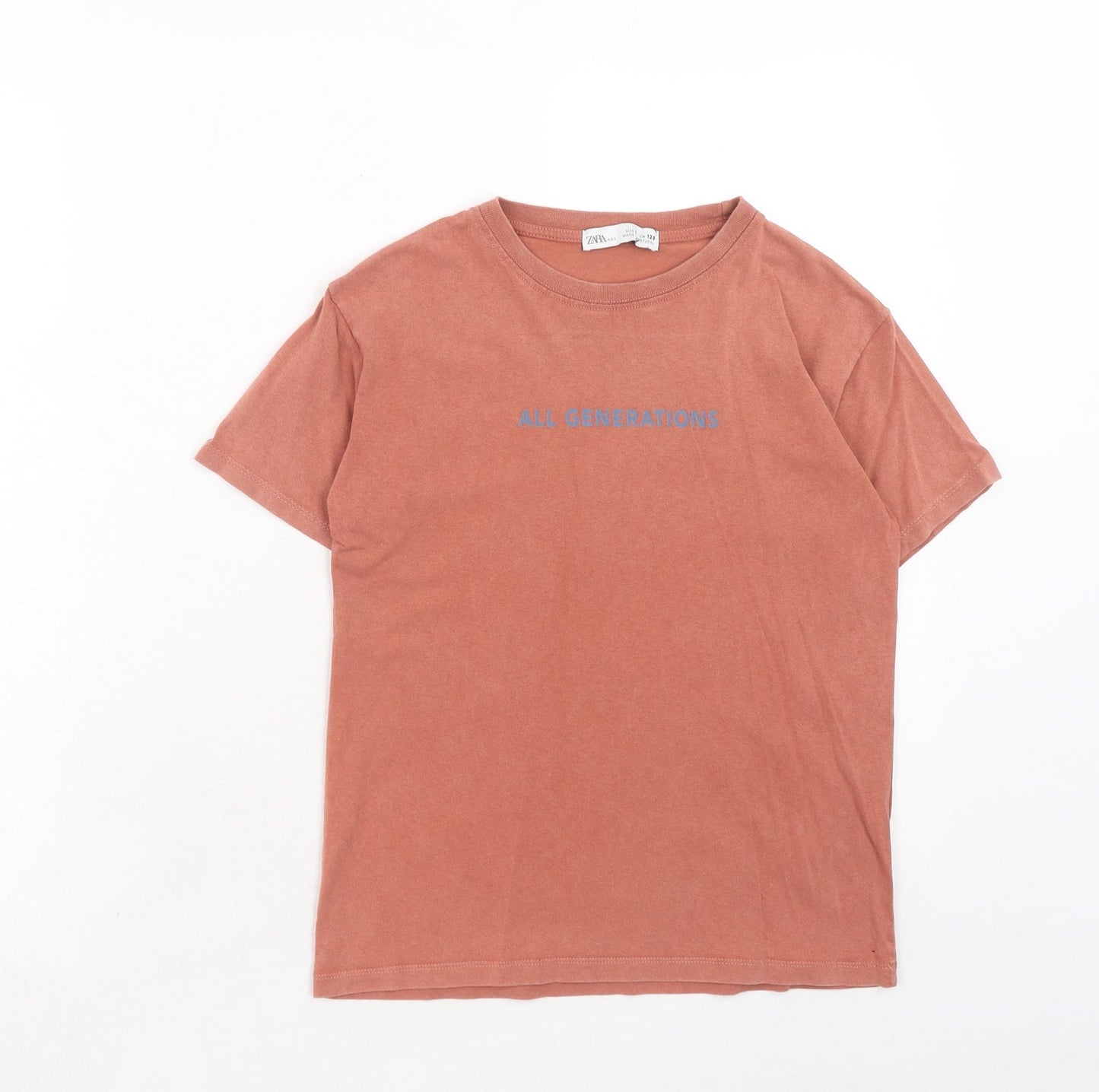 Zara Boys Orange Cotton Pullover T-Shirt Size 8 Years Round Neck Pullover - All Generations