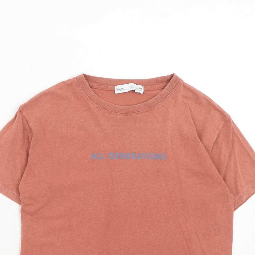 Zara Boys Orange Cotton Pullover T-Shirt Size 8 Years Round Neck Pullover - All Generations