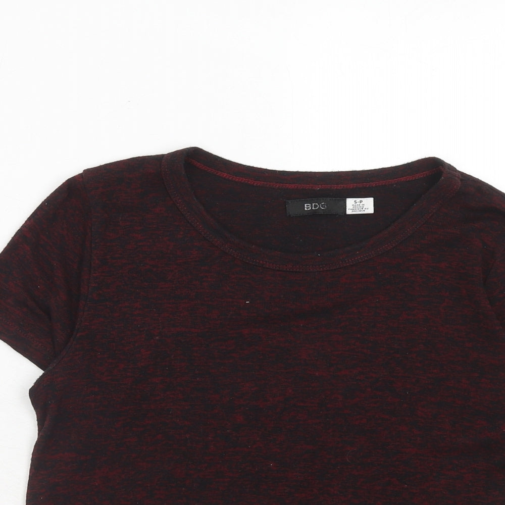 BDG Womens Red Geometric Viscose Basic T-Shirt Size S Round Neck