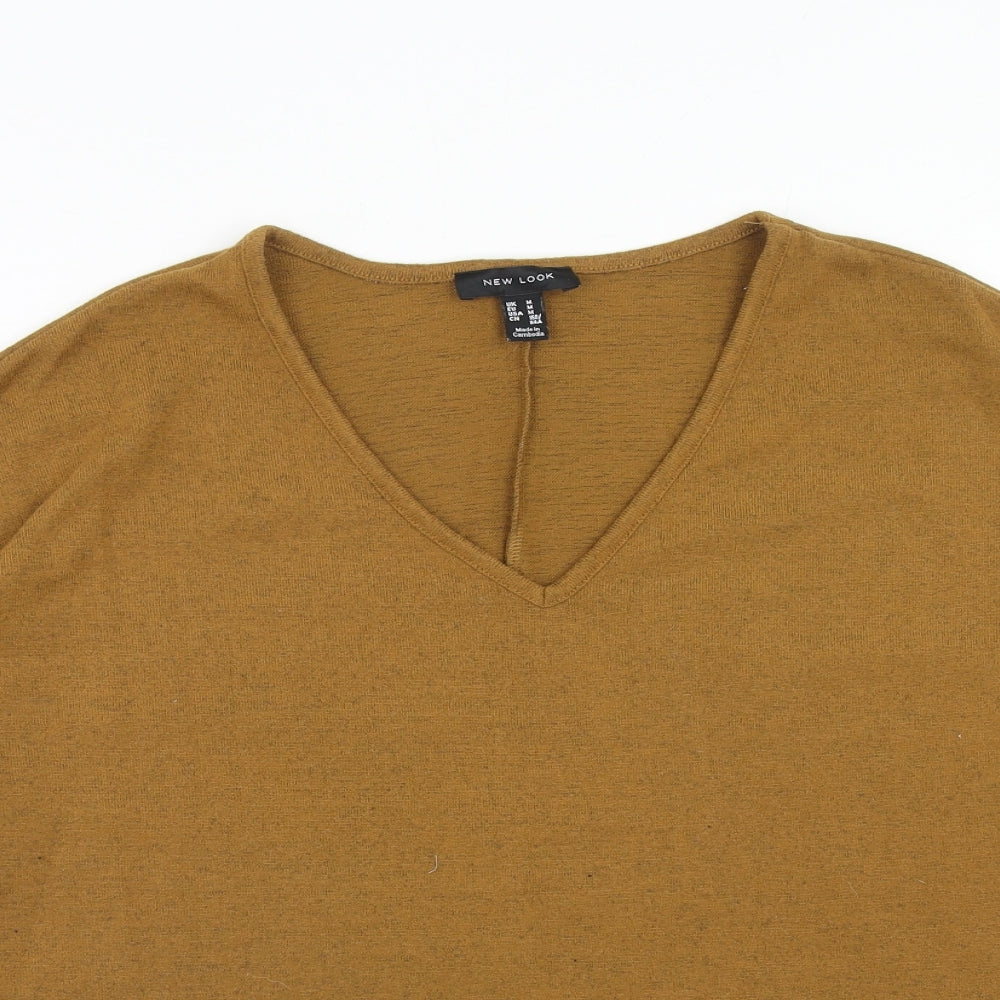 New Look Womens Yellow Polyester Basic Blouse Size M V-Neck