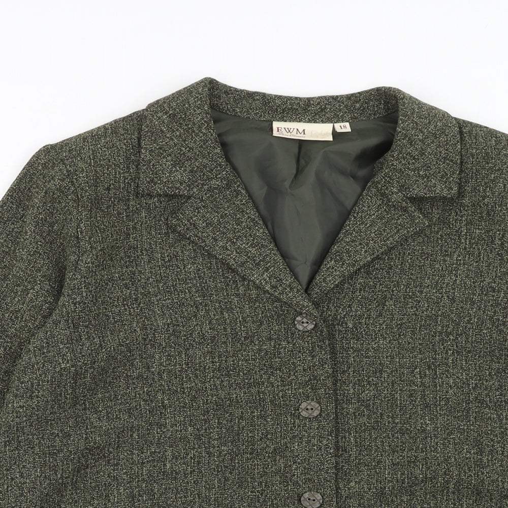EWM Womens Green Polyester Jacket Blazer Size 18