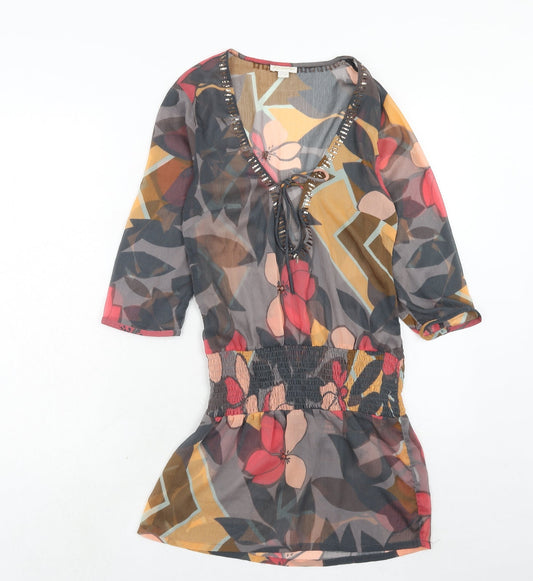 Accessorize Womens Multicoloured Geometric Polyester A-Line Size 8 V-Neck Pullover - Beach Cover Up