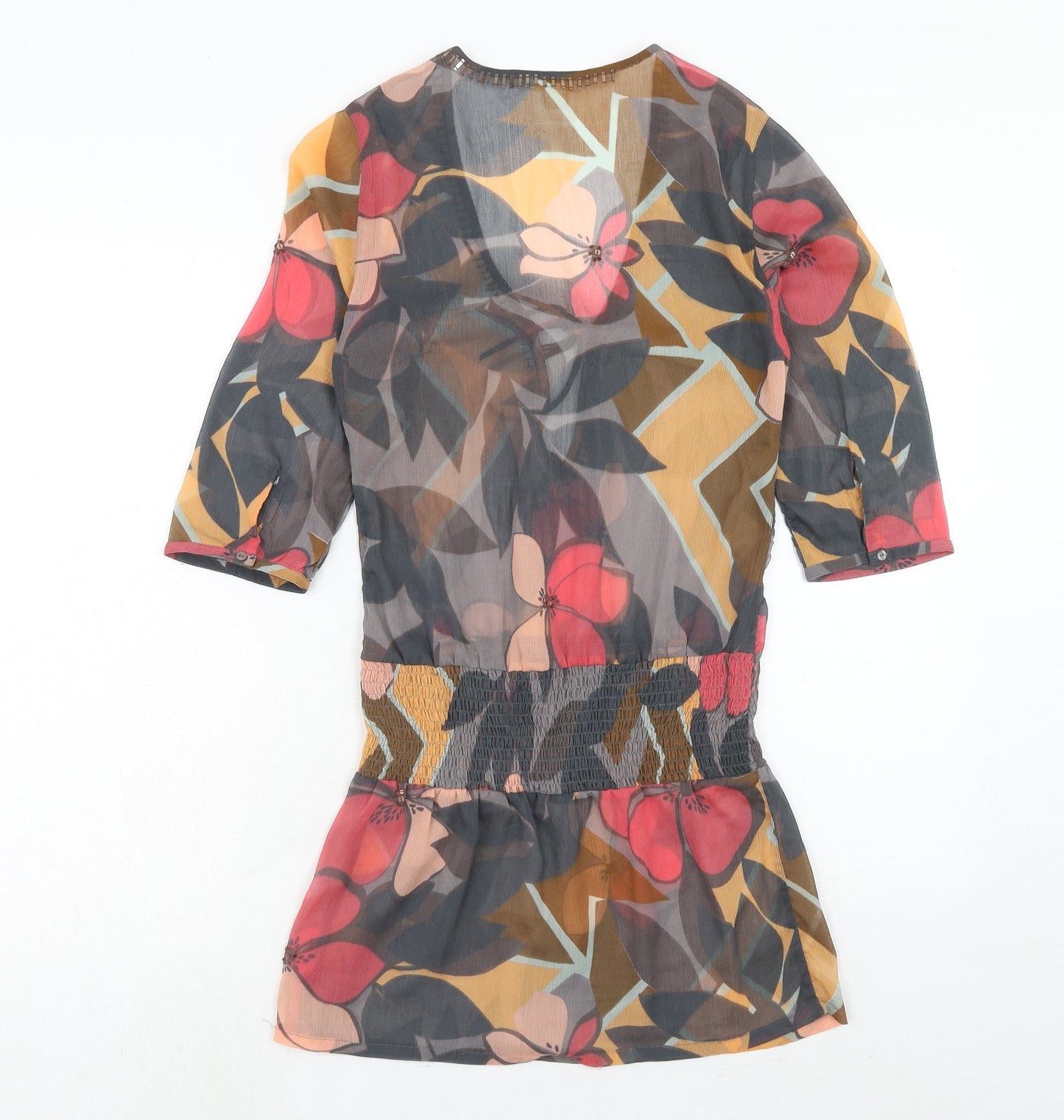 Accessorize Womens Multicoloured Geometric Polyester A-Line Size 8 V-Neck Pullover - Beach Cover Up