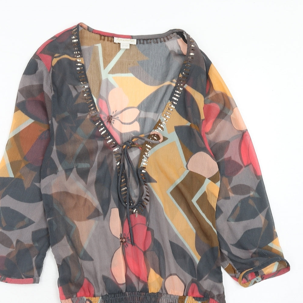 Accessorize Womens Multicoloured Geometric Polyester A-Line Size 8 V-Neck Pullover - Beach Cover Up