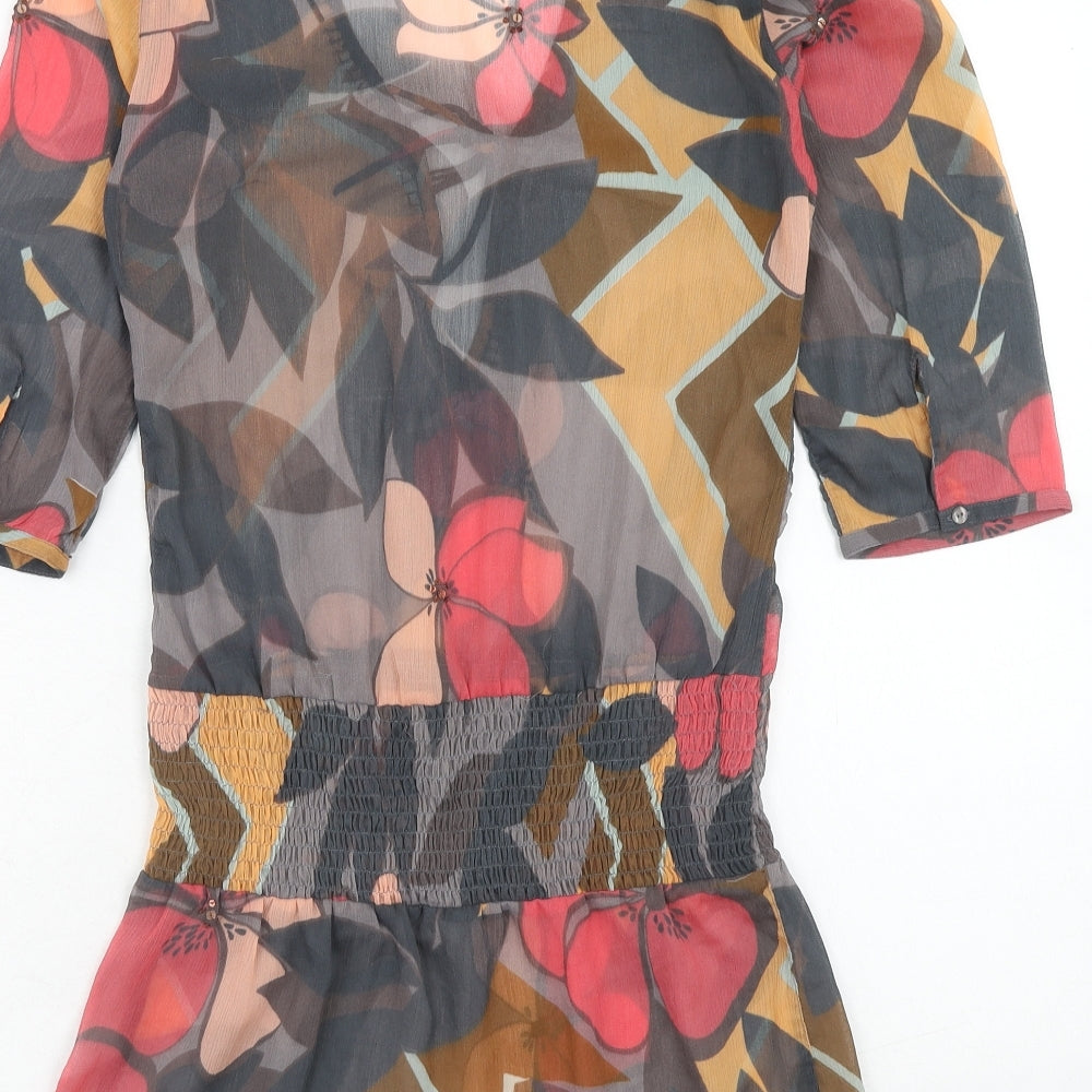 Accessorize Womens Multicoloured Geometric Polyester A-Line Size 8 V-Neck Pullover - Beach Cover Up