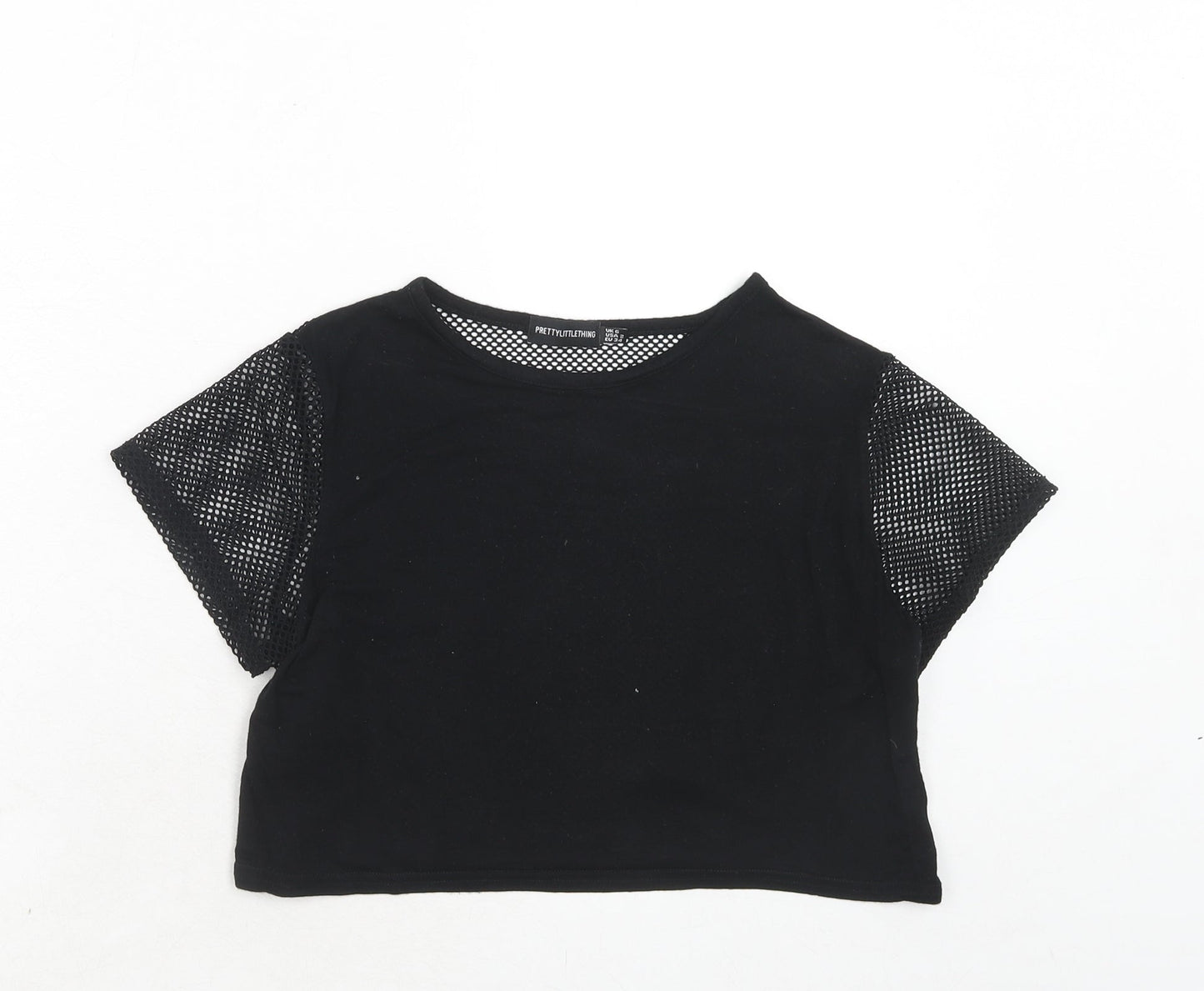 Womens UK Size 6 PRETTYLITTLETHING Black Cropped T-Shirt