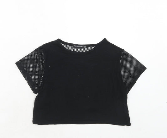 Womens UK Size 6 PRETTYLITTLETHING Black Cropped T-Shirt