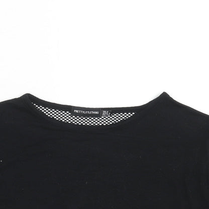 Womens UK Size 6 PRETTYLITTLETHING Black Cropped T-Shirt