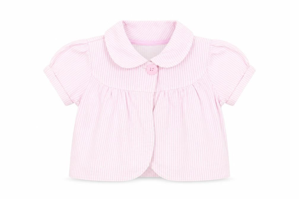 Front view of Next girls’ pink striped cotton jacket, size 2-3, years button