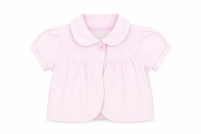 Front view of Next girls’ pink striped cotton jacket, size 2-3, years button