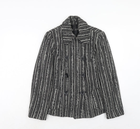 Florence + Fred Womens Black Geometric Pea Coat Coat Size 12 Button