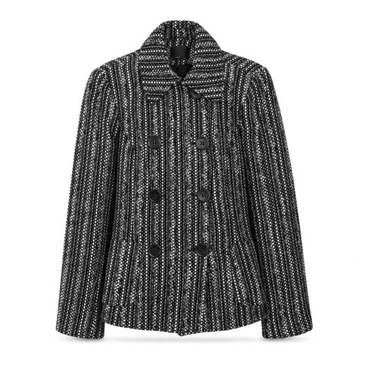 Florence + Fred Womens Black Geometric Pea Coat Coat Size 12 Button
