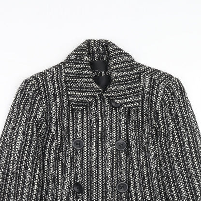 F&F Womens Black Geometric Pea Coat Coat Size 12 Button