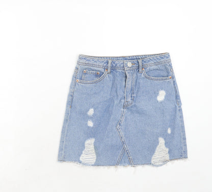 H&M Womens Blue Cotton Mini Skirt Size 6 Zip