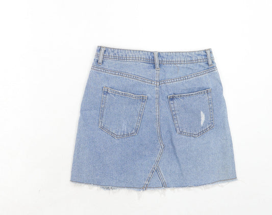 H&M Womens Blue Cotton Mini Skirt Size 6 Zip