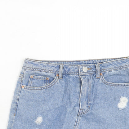 H&M Womens Blue Cotton Mini Skirt Size 6 Zip