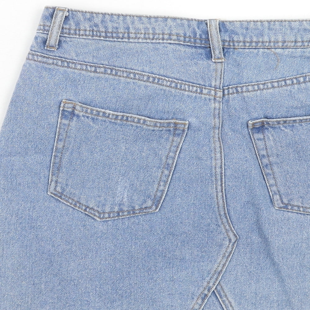 H&M Womens Blue Cotton Mini Skirt Size 6 Zip