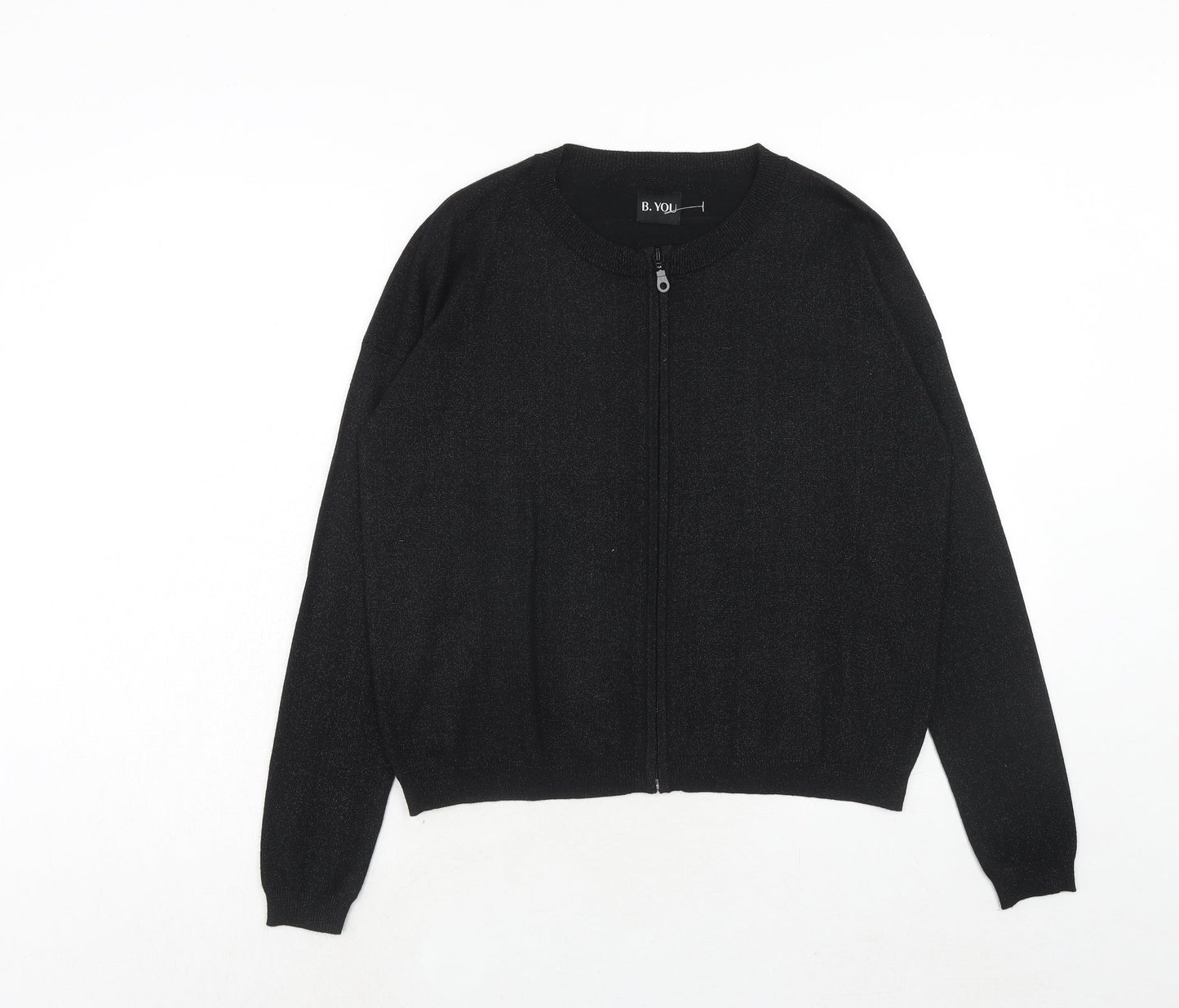 B.YOU Womens Black Round Neck Polyester Full Zip Jumper Size 12