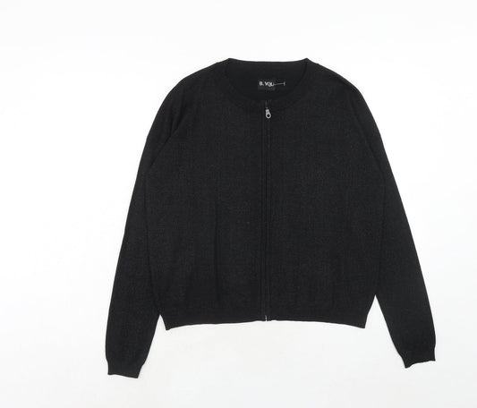 B.YOU Womens Black Round Neck Polyester Full Zip Jumper Size 12