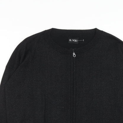 B.YOU Womens Black Round Neck Polyester Full Zip Jumper Size 12