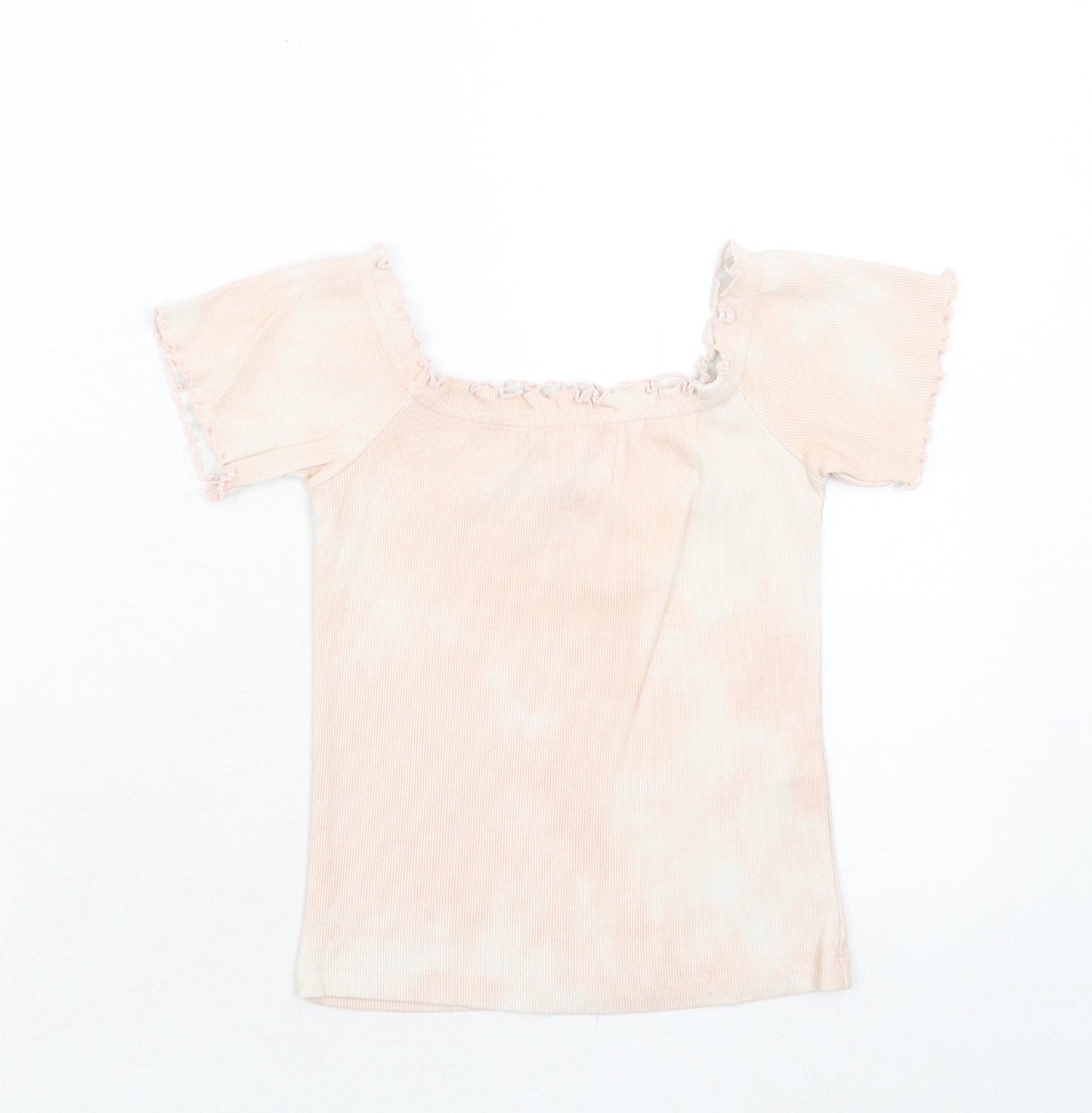 New Look Womens Pink Geometric Cotton Basic Blouse Size 10 Square Neck