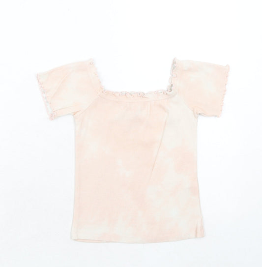 New Look Womens Pink Geometric Cotton Basic Blouse Size 10 Square Neck