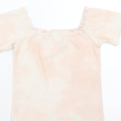 New Look Womens Pink Geometric Cotton Basic Blouse Size 10 Square Neck