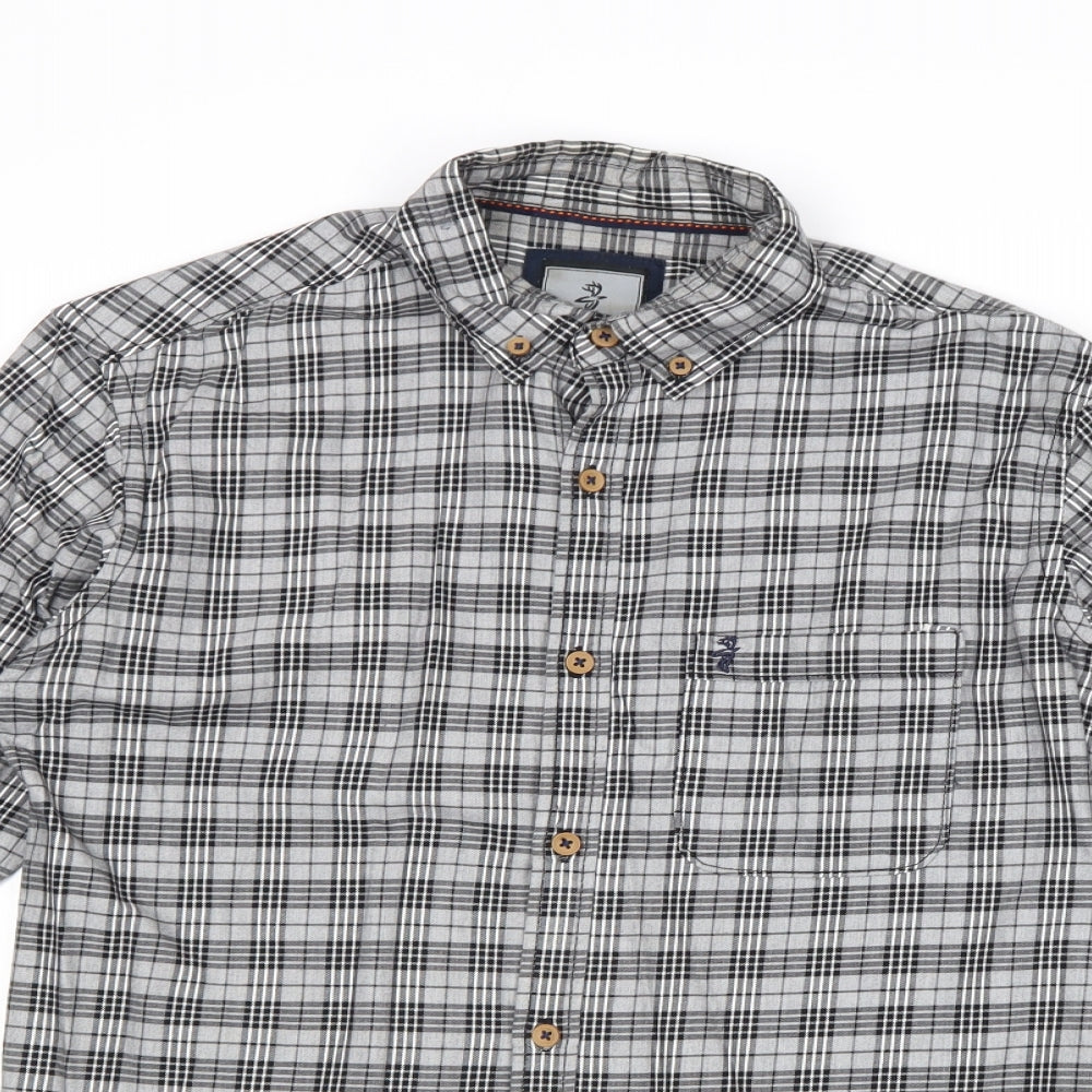 Zero Gram Mens Grey Plaid Cotton Button-Up Size M Collared Button