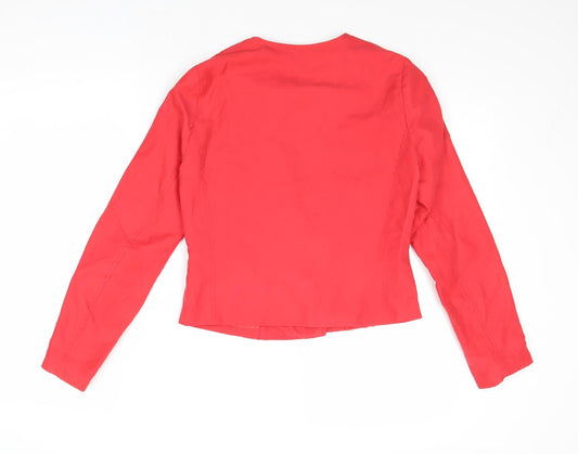 Boohoo Womens Red Biker Jacket Size 6 Zip