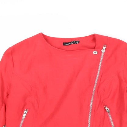 Boohoo Womens Red Biker Jacket Size 6 Zip