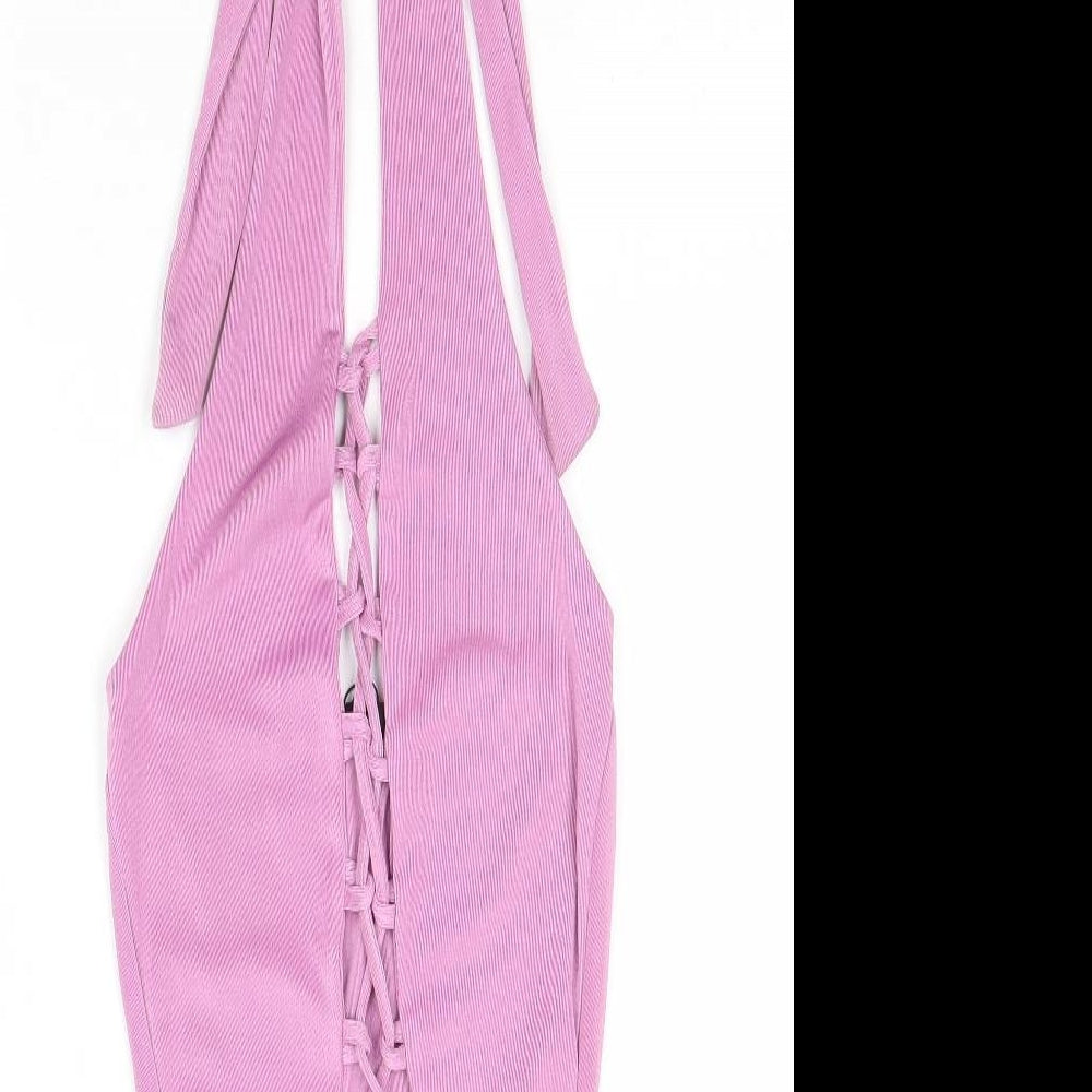 Boohoo Womens Purple Polyester Bodysuit One-Piece Size 6 Lace Up