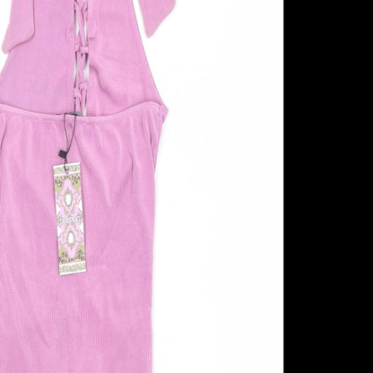 Boohoo Womens Purple Polyester Bodysuit One-Piece Size 6 Lace Up