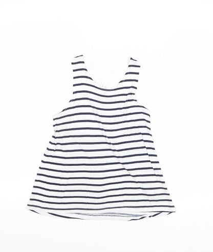 H&M Girls Multicoloured Striped Viscose Basic Tank Size 9-10 Years Round Neck Pullover - Lace Detail