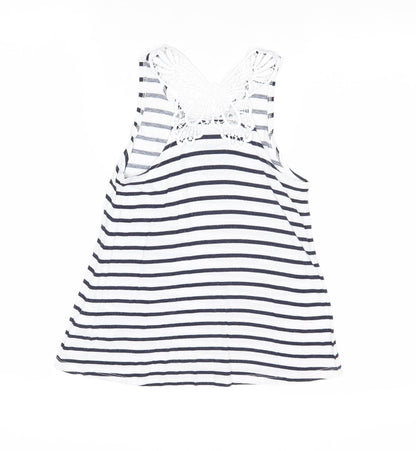 H&M Girls Multicoloured Striped Viscose Basic Tank Size 9-10 Years Round Neck Pullover - Lace Detail