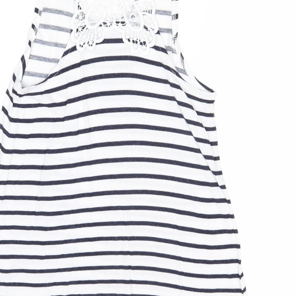H&M Girls Multicoloured Striped Viscose Basic Tank Size 9-10 Years Round Neck Pullover - Lace Detail