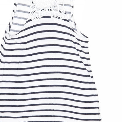 H&M Girls Multicoloured Striped Viscose Basic Tank Size 9-10 Years Round Neck Pullover - Lace Detail