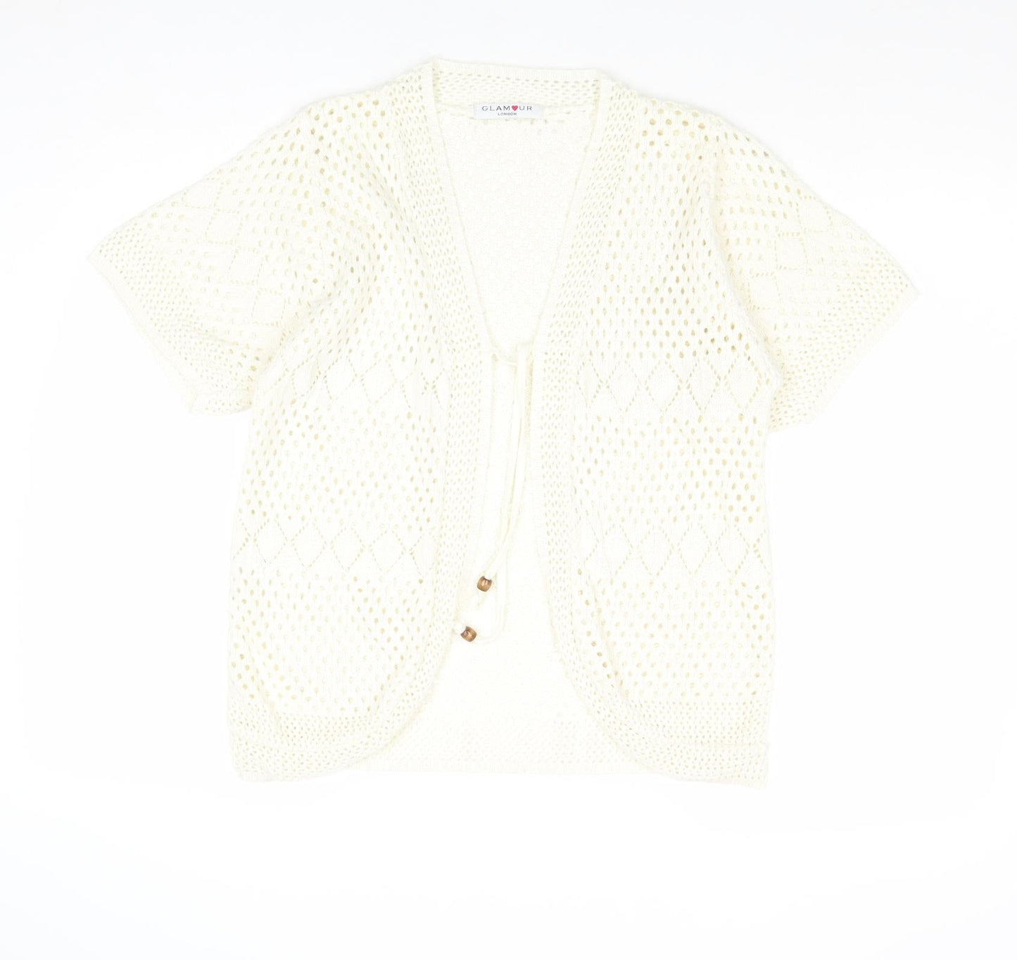 Glamour Womens Ivory V-Neck Cotton Cardigan Jumper Size M